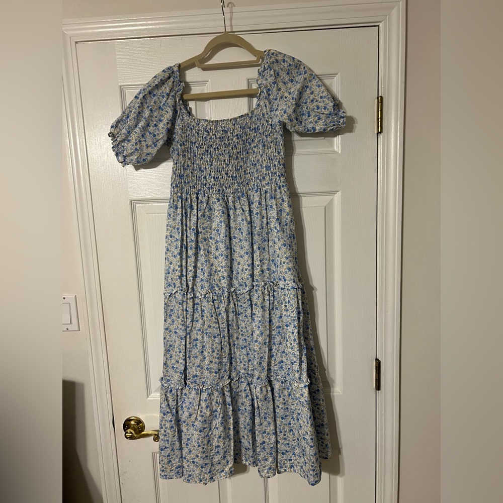 Pink Lily Blue and Cream Floral Dress